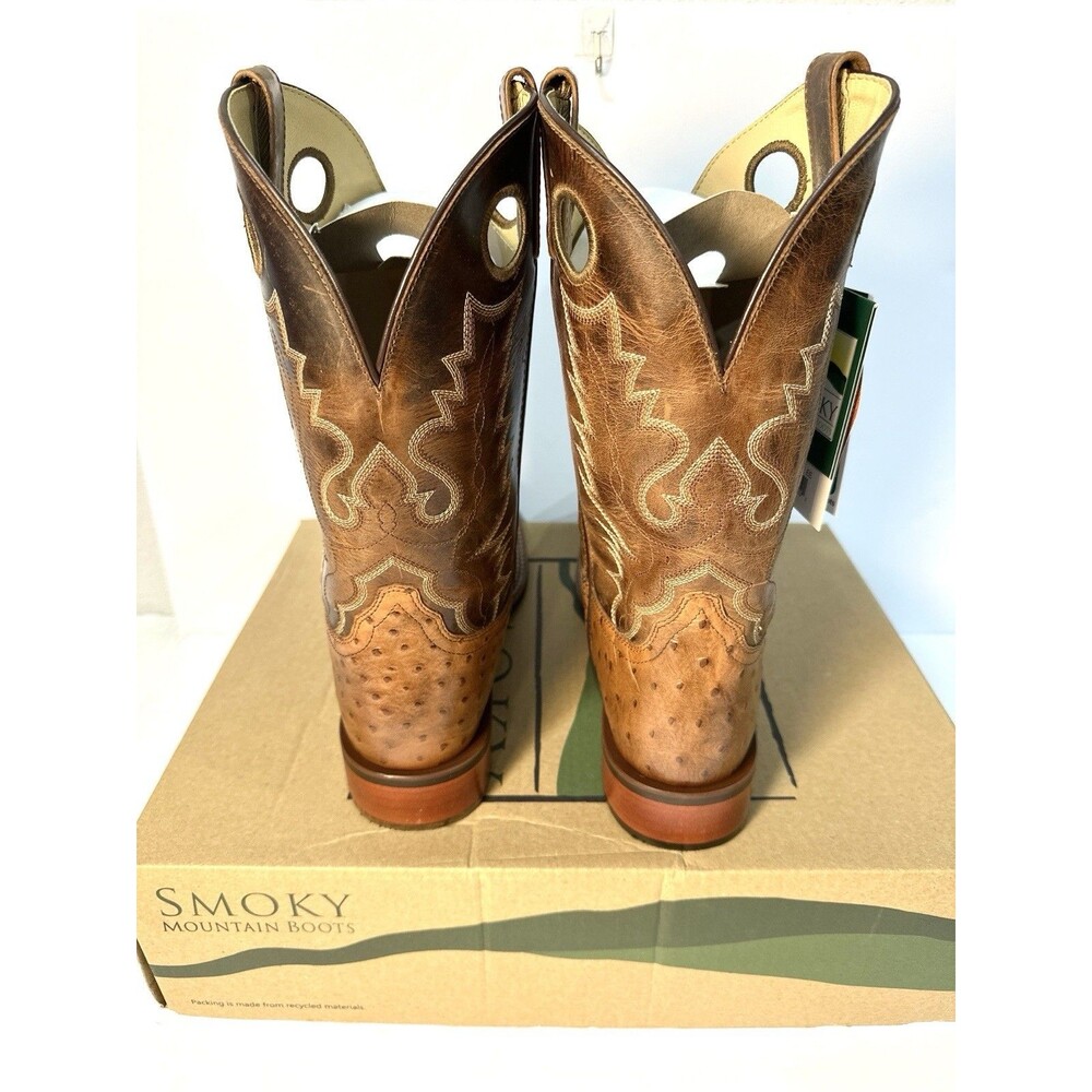 Smoky Mountain Men’s Danville Cowboy Boots 14EE Cognac Ostrich Print Leather - Picture 5 of 10